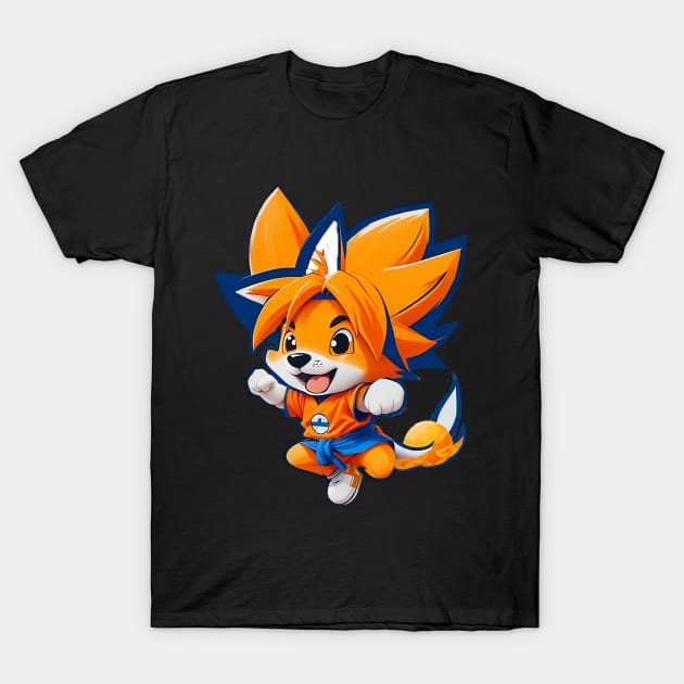 Funny Cartoon Dog in Goku Style T-Shirt by koolteas